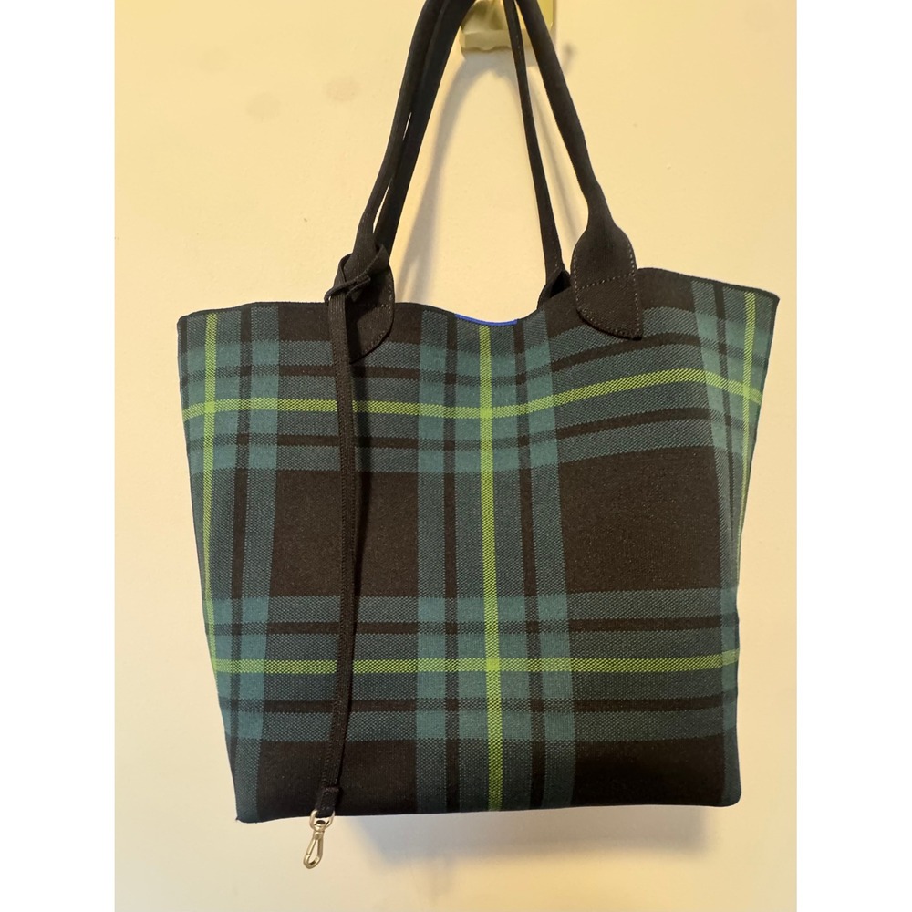 Rothy's The Essential Tote Green Plaid Sustainable Knit Shoulder Bag - Picture 2 of 8